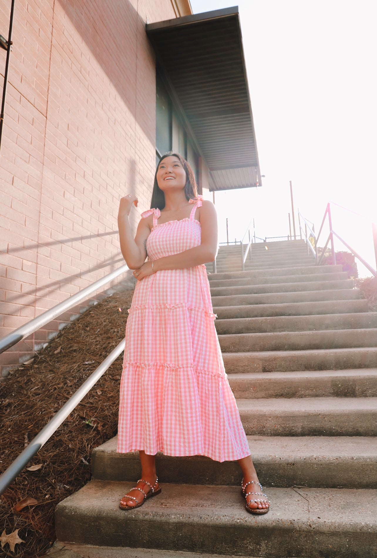 Pretty In Pink Gingham Maxi Dress – Strenity