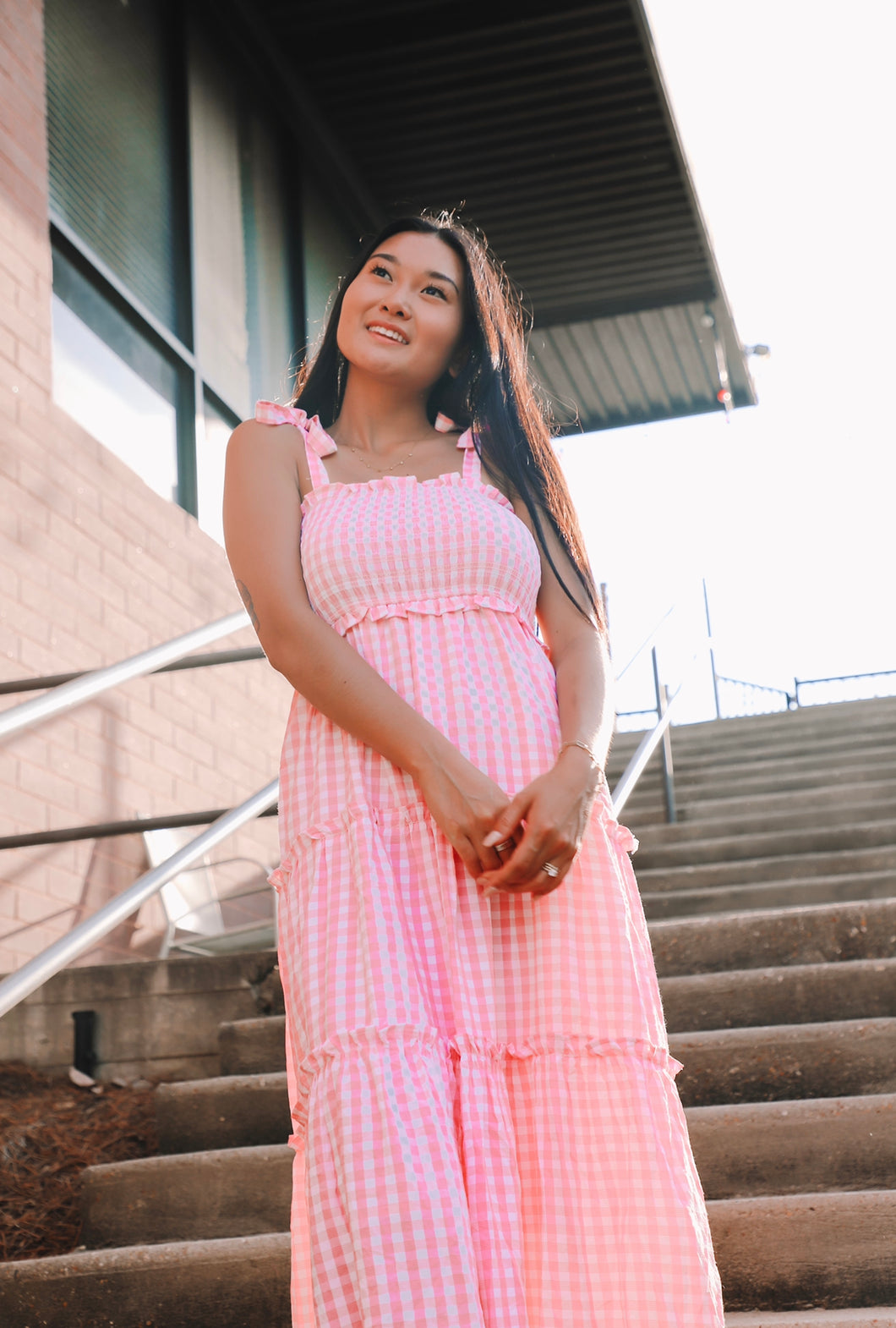 Pretty In Pink Gingham Maxi Dress
