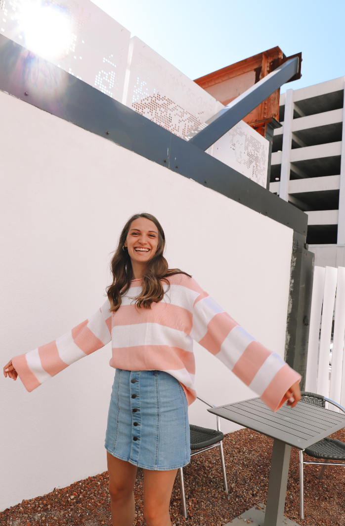 Full Of Pink Ribbed Stripe Sweater